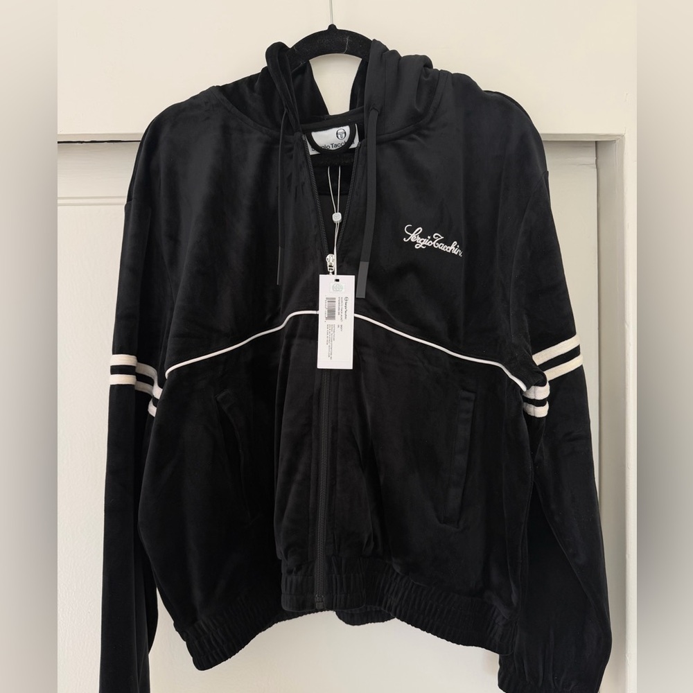 Sergio Tacchini - Scopeto track Black Velour Jacket  White Trim. NWT. 2XXL